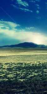 Nature,Sky,Sun,Desert,Stripes,Streaks,Shrubs,Heat,Glow