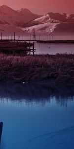 Nature,Sky,Twilight,Dusk,Evening,Pond,Ducks,Silence,Moon