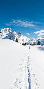 Nature,Snow Covered,Snowbound,Track,Skier,Mountains,Snow