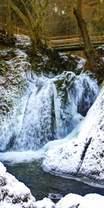 Nature,Snow,Waterfall,Buchel,Forest,Bridge,Germany