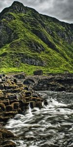 Nature,Stones,Mountain,Cascades,Greens,Descent,Sea,Waves