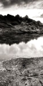 Nature,Stones,Rocks,Shore,Bank,Despondency,Sea,Black And White