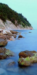 Nature,Stones,Rocks,Shore,Bank,Smooth,Surface,Moss,Silence