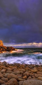 Nature,Stones,Shore,Bank,Evening,Cuts,Sunset,Wave