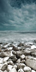 Paisaje,Naturaleza,Stones,Orilla,Banco,Oscuro,Mar,Sombrío