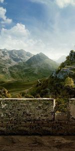 Nature,Stones,Sky,Mountains,Clouds,Bird,Structure