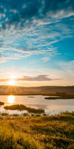 Nature,Sun,Lake,Shore,Bank,Landscape,Dawn