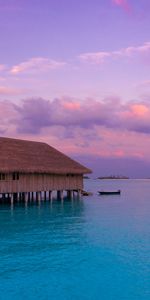 Nature,Nuages,Océan,Coucher De Soleil,Bungalow,Tropiques