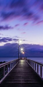 Naturaleza,Puesta Del Sol,Nubes,Horizonte,Muelle,Mar,Lila