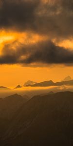 Naturaleza,Puesta Del Sol,Montañas,Tops,Nubes,Vértice