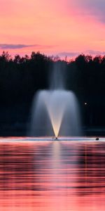 Nature,Sunset,Fountain,Lake,Trees