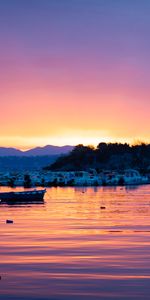 Nature,Sunset,Glare,Sea,Boat,Waves