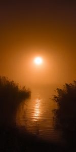 Nature,Sunset,Grass,Sun,Lake,Glare