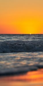 Naturaleza,Puesta Del Sol,Mar,Ondas,Horizonte,Playa