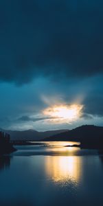 Nature,Sunset,Lake,Dusk,Hills,Dark,Twilight