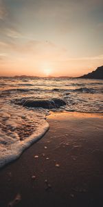 Nature,Sunset,Rocks,Sea,Waves,Beach