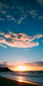 Nature,Sunset,Sea,Clouds,Foam,Surf,Wave