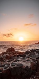 Nature,Sunset,Sea,Shore,Bank,Waves,Landscape