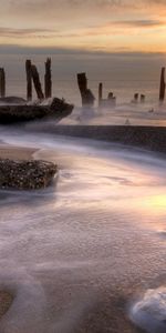 Nature,Sunset,Shore,Bank,Foam,Stakes,Pegging