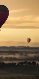 Nature,Sunset,Sky,Fog,Field,Balloons