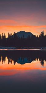 Nature,Sunset,Sky,Reflection,Trees,Mountains