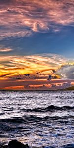 Nature,Sunset,Sky,Sea,Clouds,Patterns,Colors,Color,Landscape,Waves