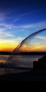 Naturaleza,Puesta Del Sol,Cielo,Mar,Fuente,Una Estatua,Estatua