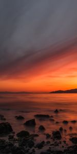 Nature,Sunset,Sky,Sea,Horizon,Shore,Bank,Stones