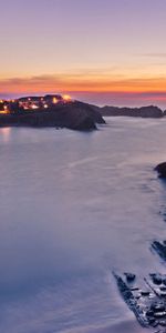 Nature,Sunset,Sky,Sea,Twilight,Lights,Rocks,Dusk,Pebble,City,Coast,Moon