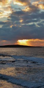 Naturaleza,Puesta Del Sol,Ondas,Horizonte,Cielo