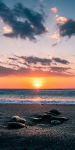 Nature,Sunset,Stones,Sky,Sea,Horizon,Shore,Bank