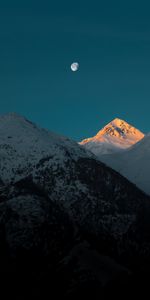 Arriba,Nevado,Cubierto De Nieve,Naturaleza,Montañas,Oscuridad,Vértice,Crepúsculo,Luna