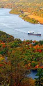 Nature,Trees,Bridge,Autumn,Ship