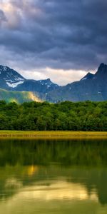 Naturaleza,Árboles,Montañas,Nubes,Lago,Orilla,Banco,Antes De La Lluvia,Silencio