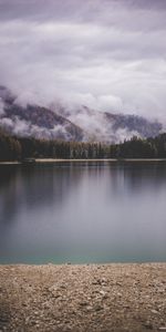 Nature,Nuages,Arbres,Banque,Montagnes,Rive,Lac,Paysage