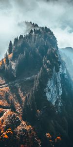 Árboles,Roca,Montaña,Arriba,Nubes,Naturaleza,Vértice,Paisaje