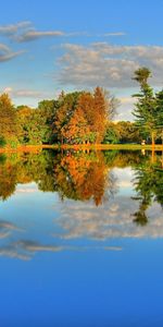 Réflexion,Couleur,Nature,Lac,Rive,Arbres,Banque,Loger,Couleurs,Maison,Automne