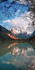 Naturaleza,Árboles,Montañas,Lago,Orilla,Banco,Bosque