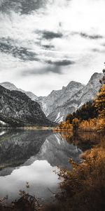 Naturaleza,Árboles,Montañas,Lago,Orilla,Banco