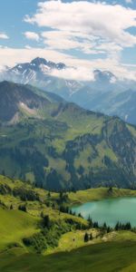 Nature,Trees,Mountains,Lake,Greens,Meadows,Slopes,Trough,Hollow