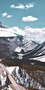 Nature,Trees,Mountains,Snow,Rocks,Road