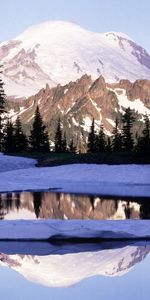 Naturaleza,Árboles,Montañas,Nieve,Arriba,Lago,Sombra,Washington,Vértice