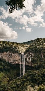 Nature,Trees,Sky,Clouds,Waterfall,Break,Precipice