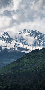 Nature,Trees,Sky,Mountains,Snow Covered,Snowbound,Vertex,Tops,Valley