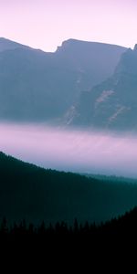 Nature,Trees,Sky,Outlines,Fog,Mountains,Forest