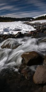 Nature,Trees,Stones,Snow,Waterfall,Flow,Stream