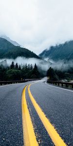 Nature,Turn,Markup,Mountains,Fog,Road