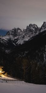 Nature,Twilight,Snow,Dusk,Mountains,Landscape,House