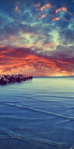 Nature,Water,Horizon,Evening,Breakwater,Finely,Sunset,Stones,Clouds,Construction,Bottom,Sea,Divorces