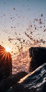 Nature,Water,Rays,Beams,Stones,Sun,Spray